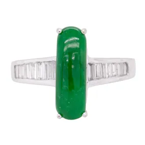 18k White Gold Oblong Oval Emerald & Straight Baguette Ring 0.35ctw G VS2 3.3g