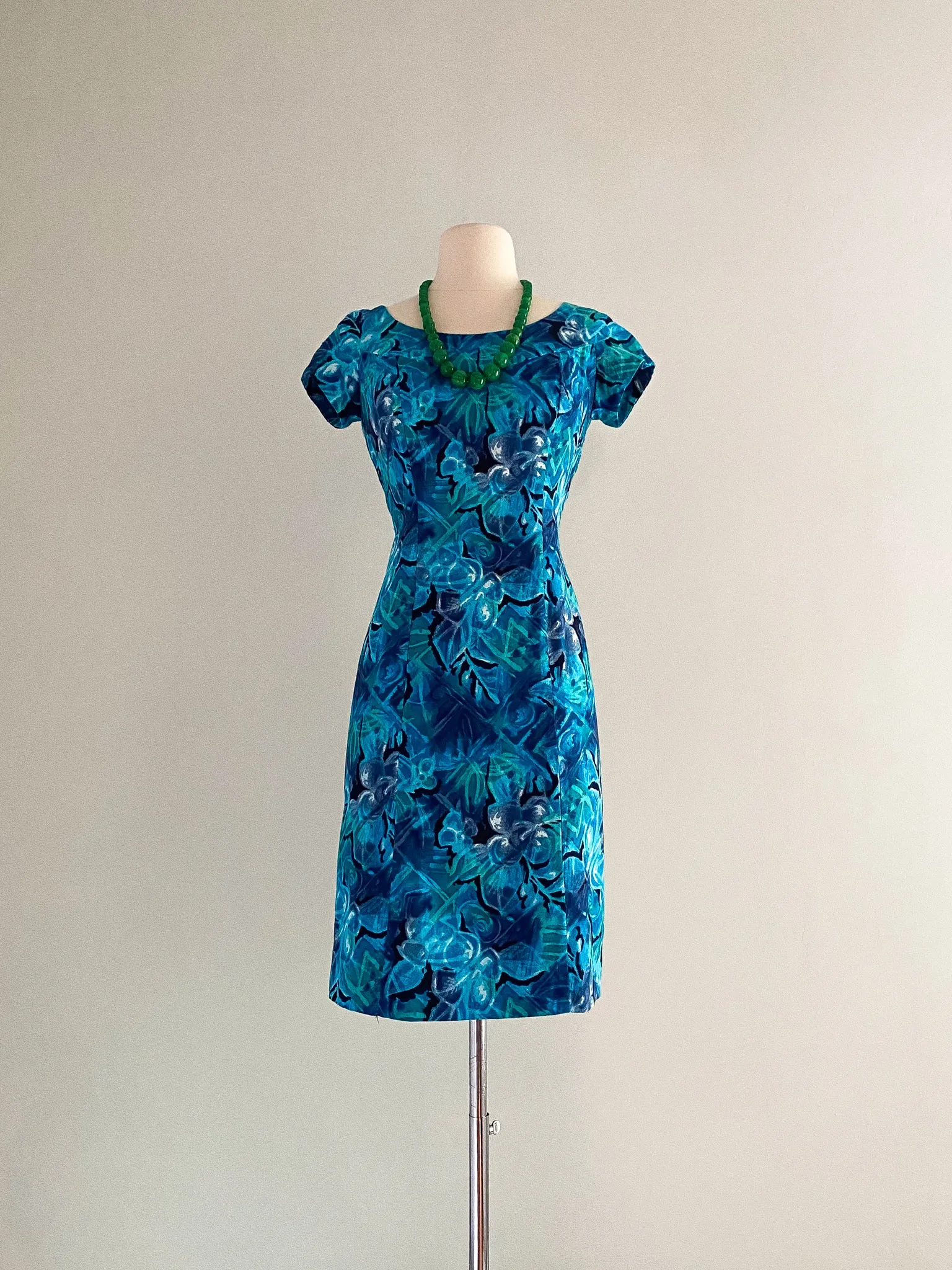 1960's Royal Hawaiian Blue Hibiscus Dress / Sz S