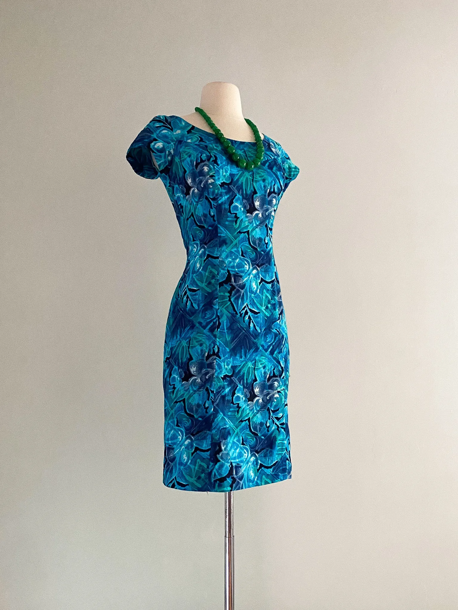 1960's Royal Hawaiian Blue Hibiscus Dress / Sz S