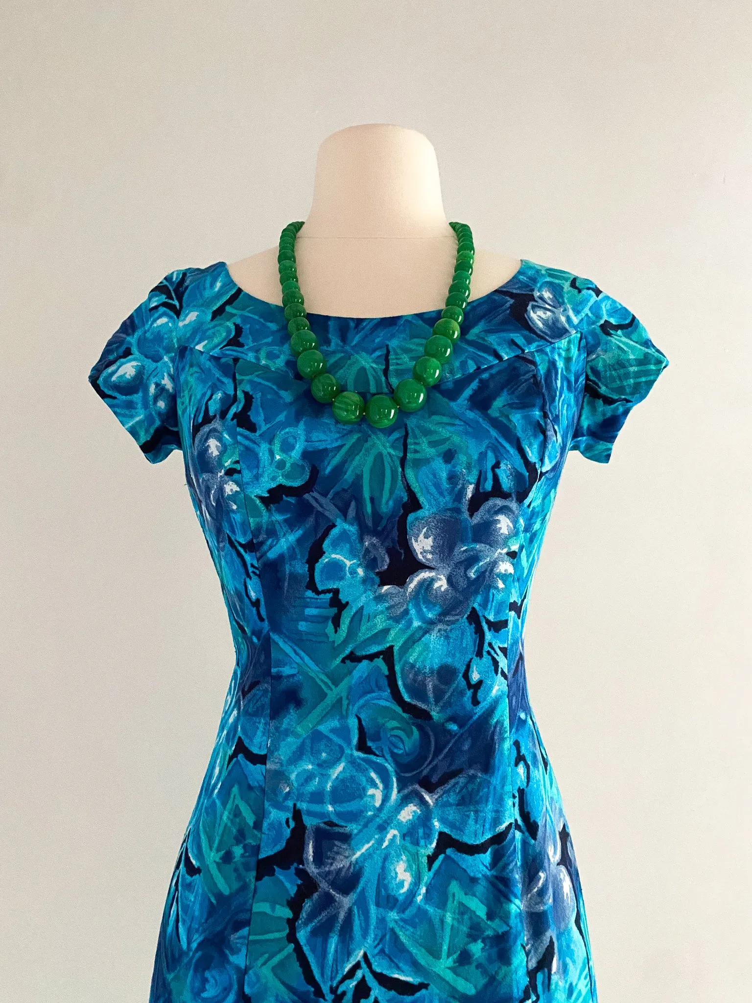 1960's Royal Hawaiian Blue Hibiscus Dress / Sz S