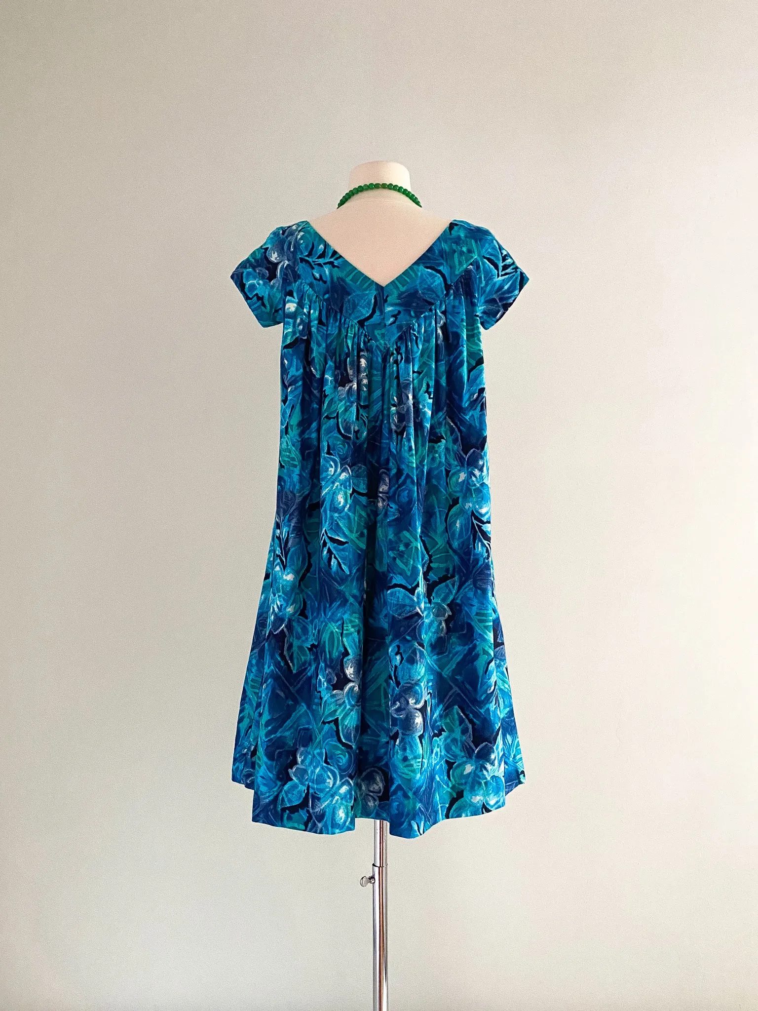 1960's Royal Hawaiian Blue Hibiscus Dress / Sz S