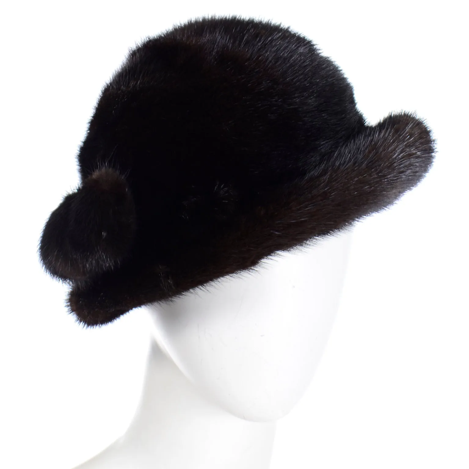 1970s Andre Canada Vintage Mink Hat with Fur Pom Poms