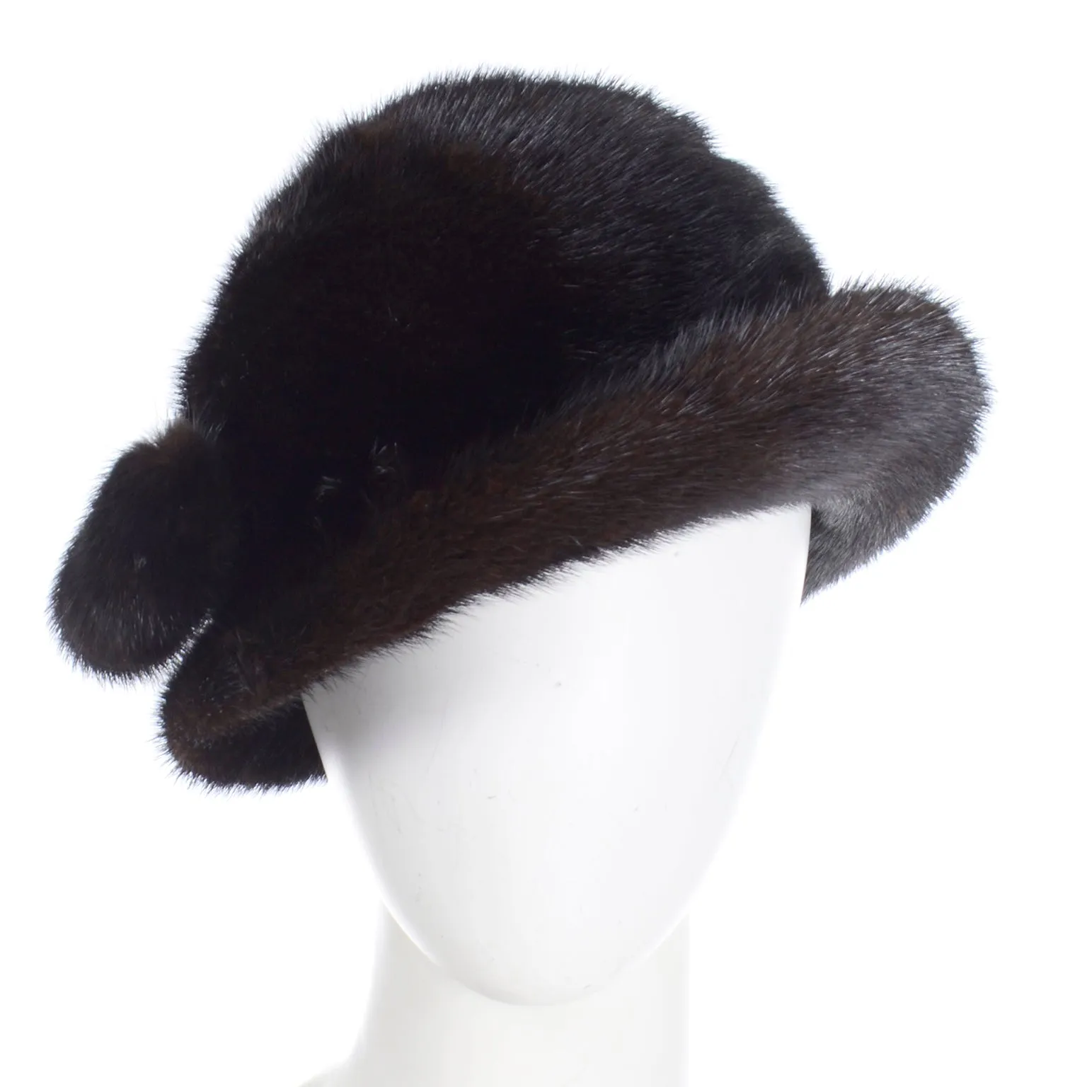 1970s Andre Canada Vintage Mink Hat with Fur Pom Poms