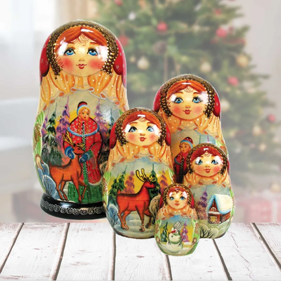 Alenushka and Ivanushka Matreshka Nesting Hand-Painted Dolls Set of 5 by G. DeBrekht - Christmas Décor - 1300930