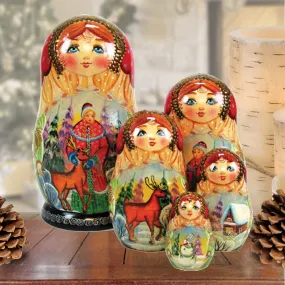 Alenushka and Ivanushka Matreshka Nesting Hand-Painted Dolls Set of 5 by G. DeBrekht - Christmas Décor - 1300930