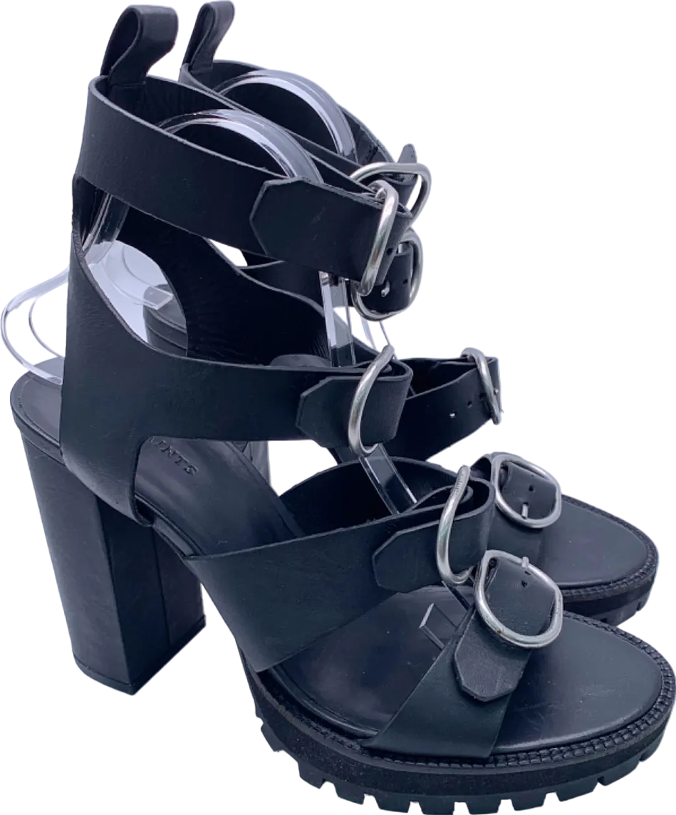 AllSaints Black Osuna Leather Strappy Heeled Sandals EU 40