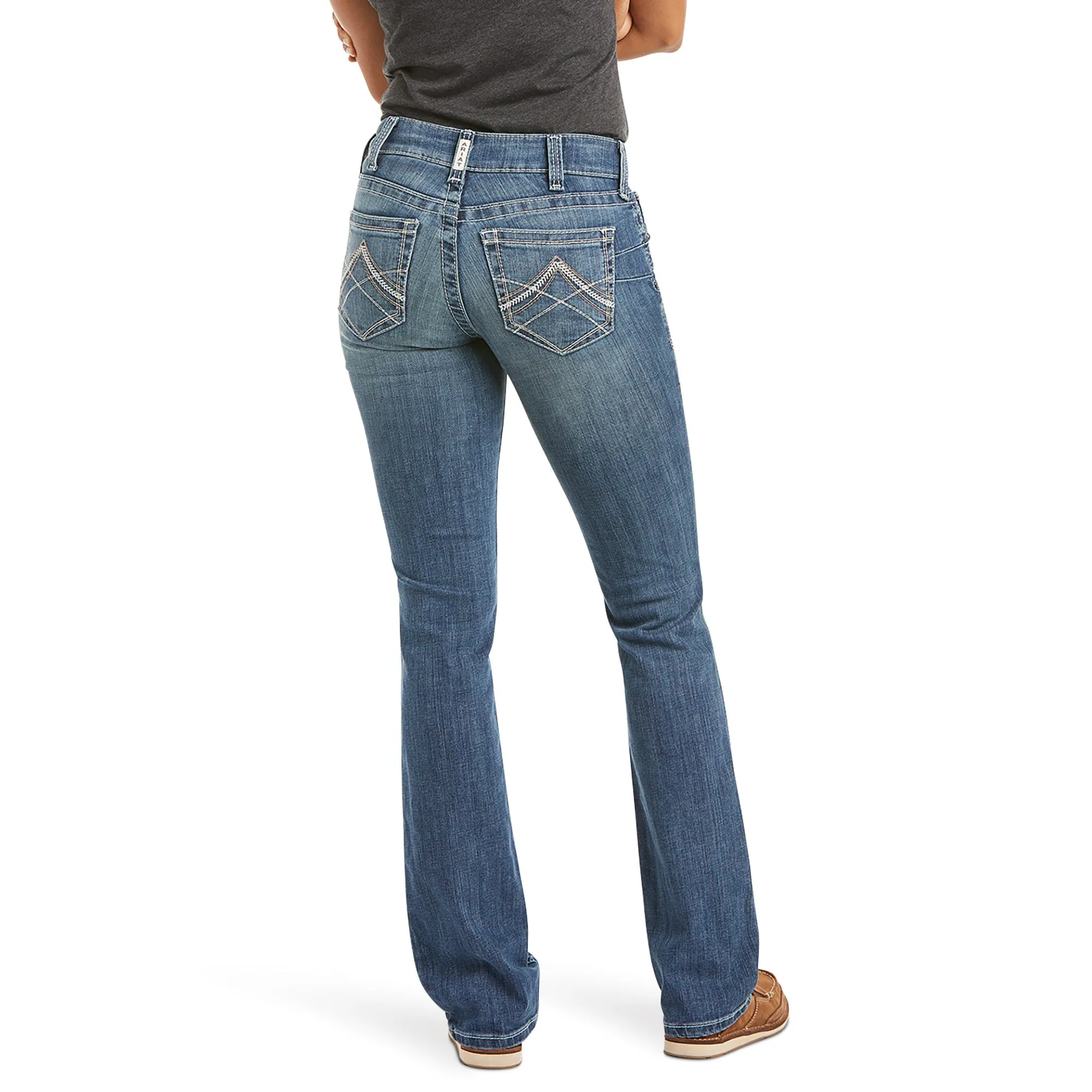 Ariat Ladies 10017217 R.E.A.L. Mid Rise Icon Stackable Straight Leg Jeans Rainstorm