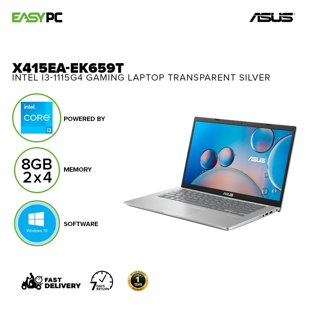 Asus X415Ea-Ek659T/X415Ea-Ek760T Intel I3-1115G4 4Gbx2 Win10 Intel Uhd Graphics 1Tb 128Gb Ssd Laptop