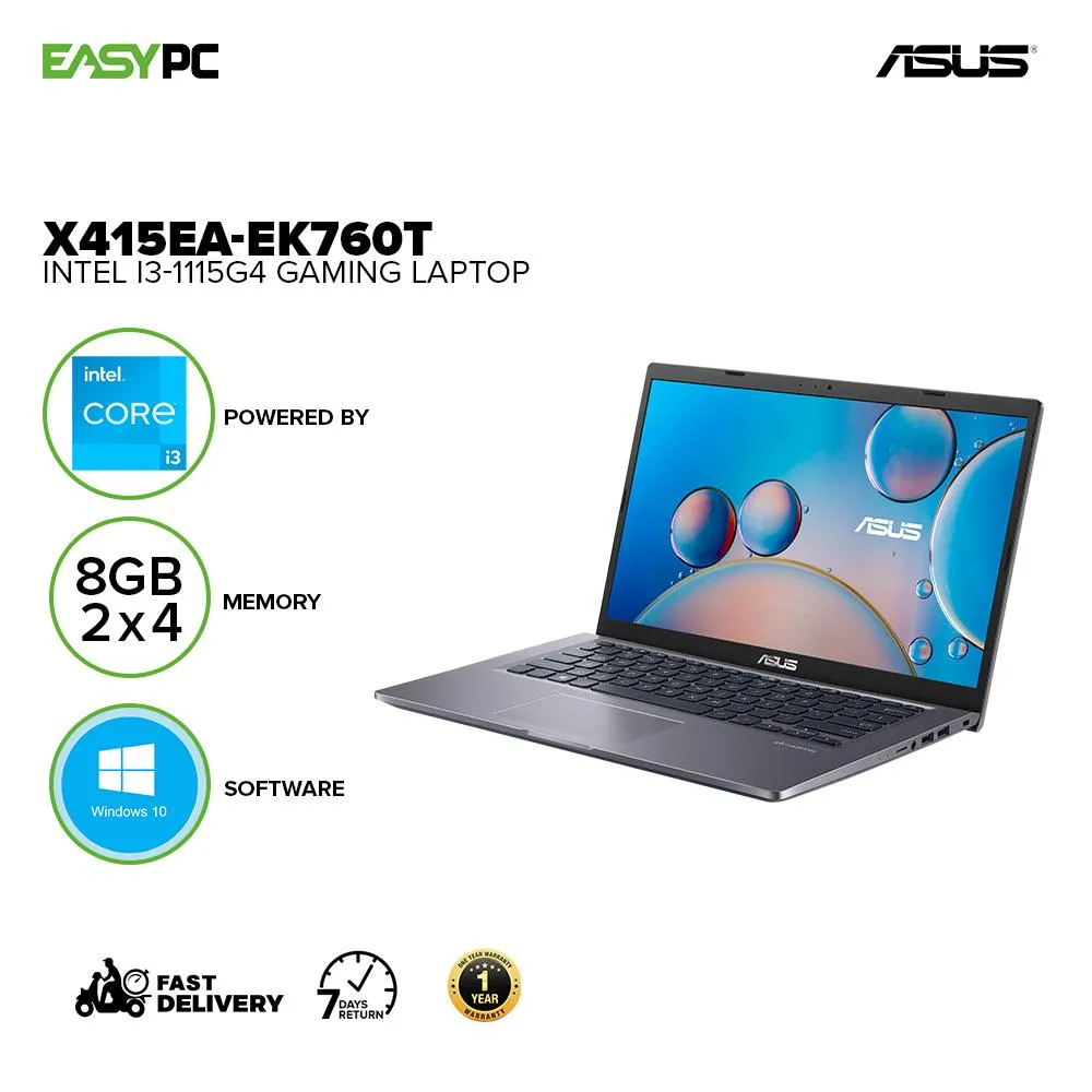 Asus X415Ea-Ek659T/X415Ea-Ek760T Intel I3-1115G4 4Gbx2 Win10 Intel Uhd Graphics 1Tb 128Gb Ssd Laptop