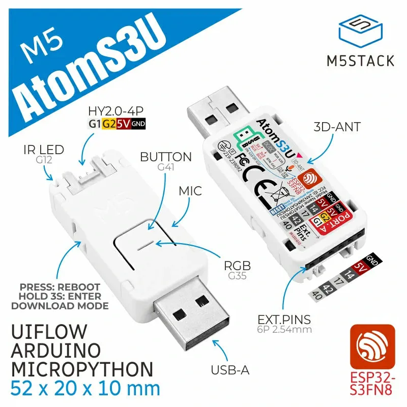 AtomS3U ESP32S3 Development Kit with USB-A