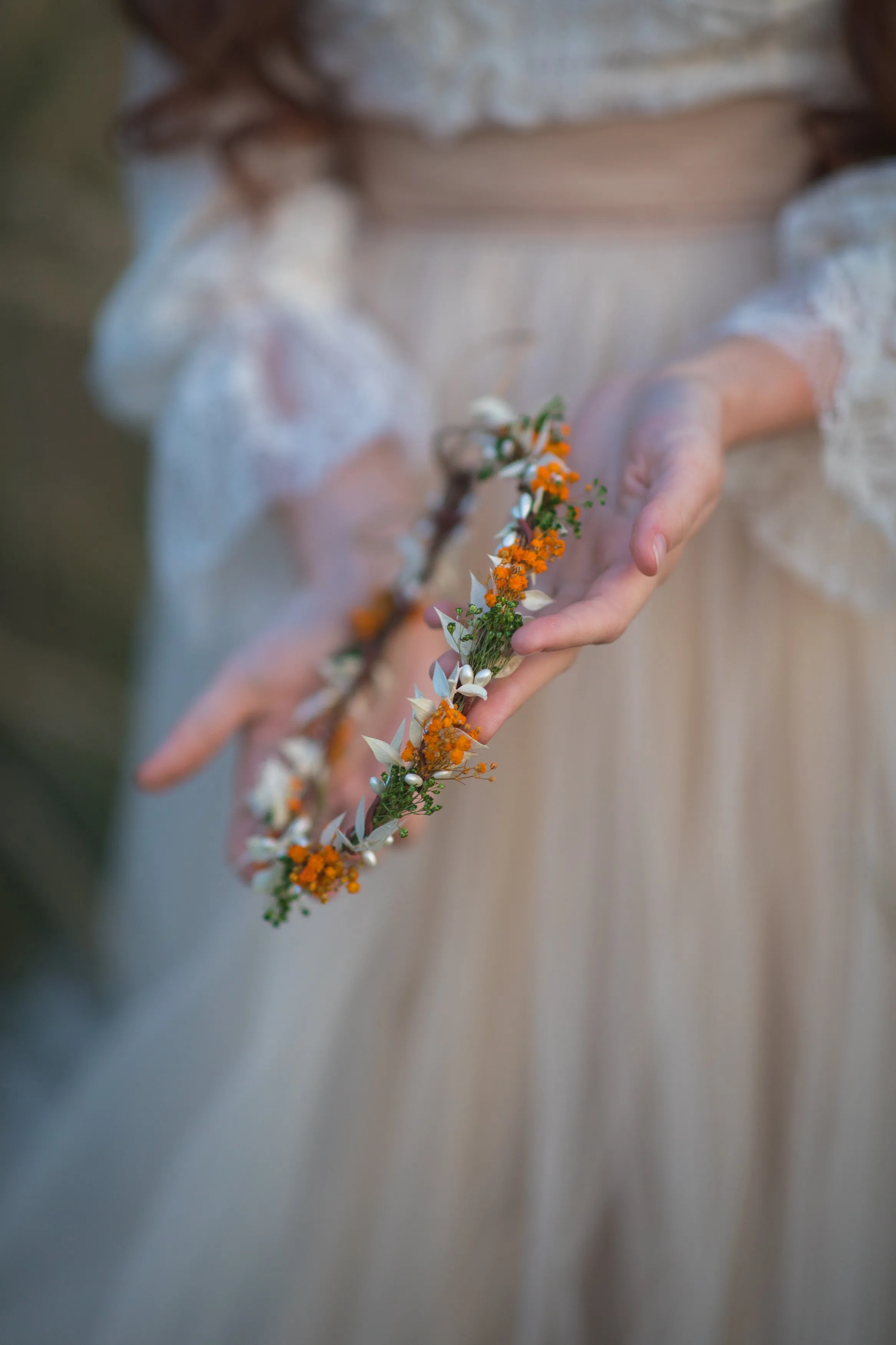 Autumn flower crown Orange and ivory wedding wreath Bridal hair accessories Magaela fall wedding crown Headpiece for bride Natural preserved