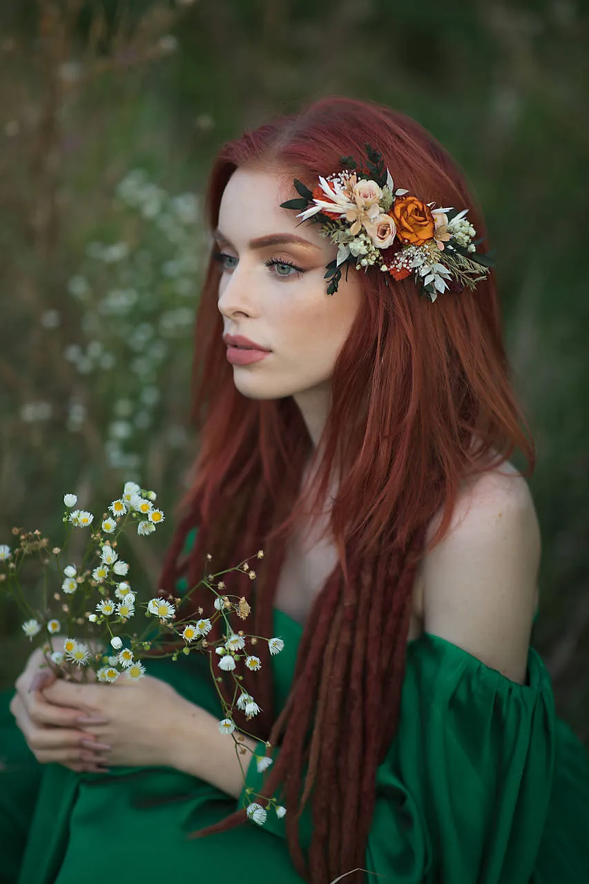 Autumn flower hair comb Burnt orange and ivory flower comb October wedding Natural wedding Bridal accessories Customisable bridal hair comb