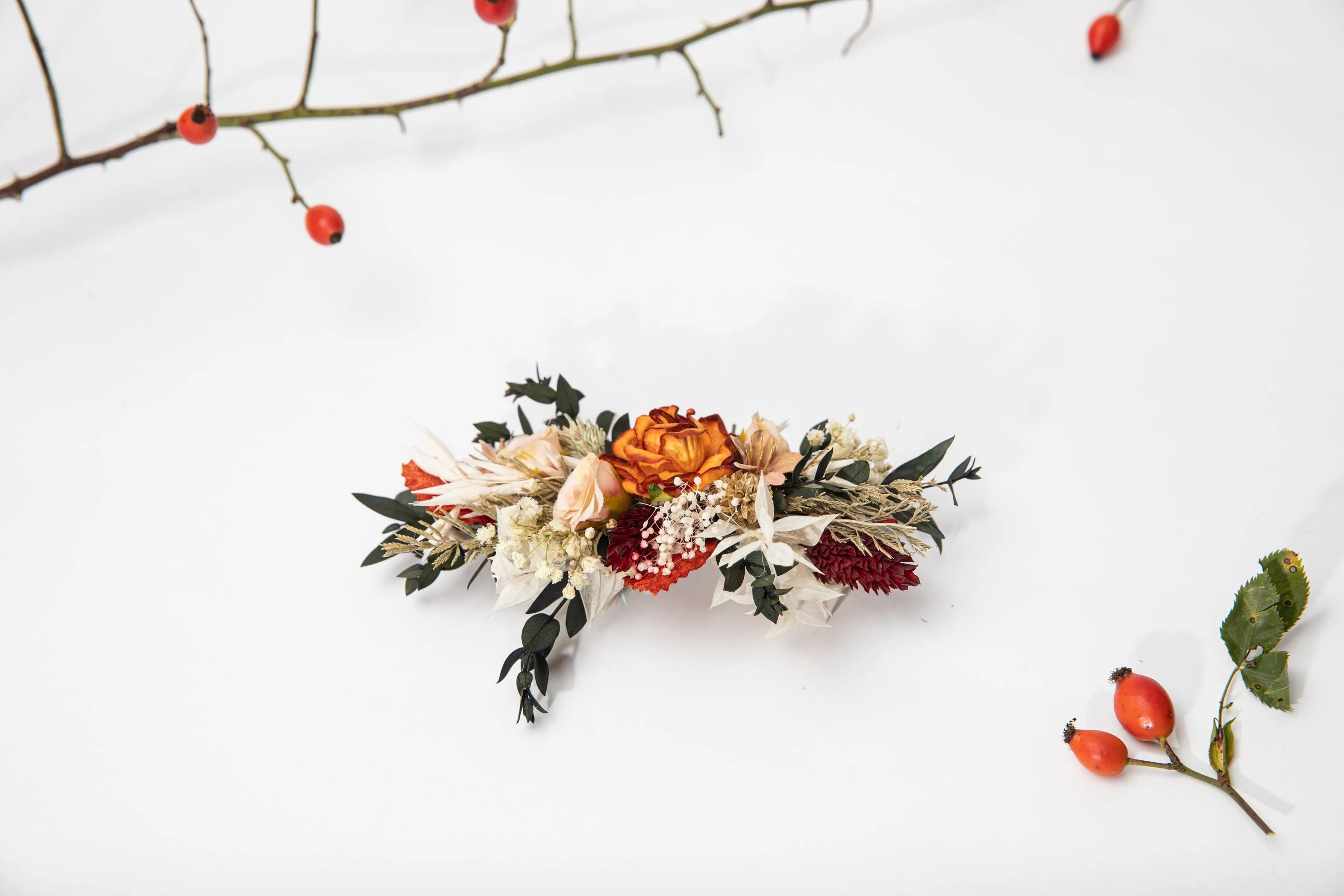 Autumn flower hair comb Burnt orange and ivory flower comb October wedding Natural wedding Bridal accessories Customisable bridal hair comb