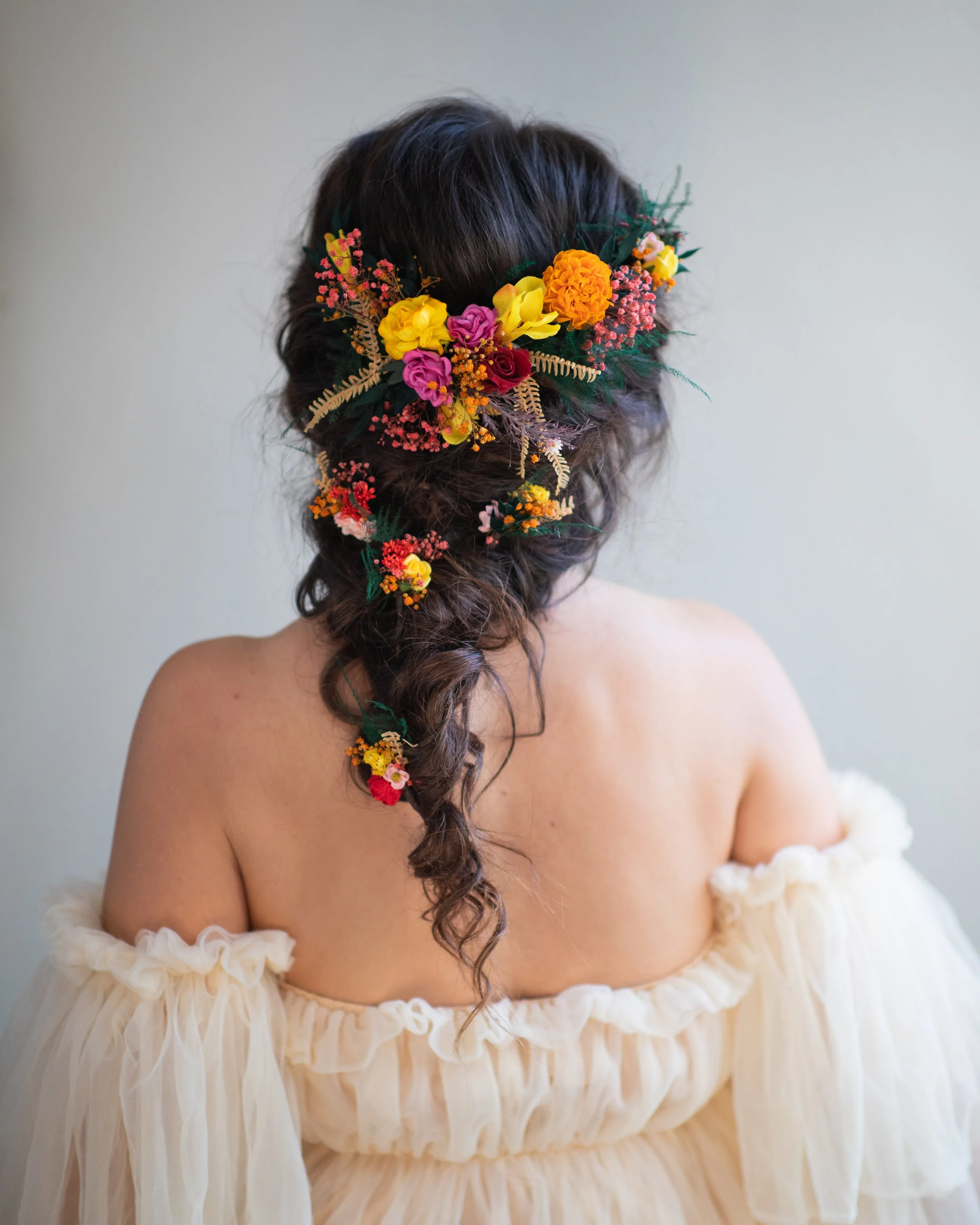 Autumn Frida Kahlo inspired hair vine Bridal flower headpiece Fall wedding Colourful flower hair vine Wedding hairstyle Autumn hair pins