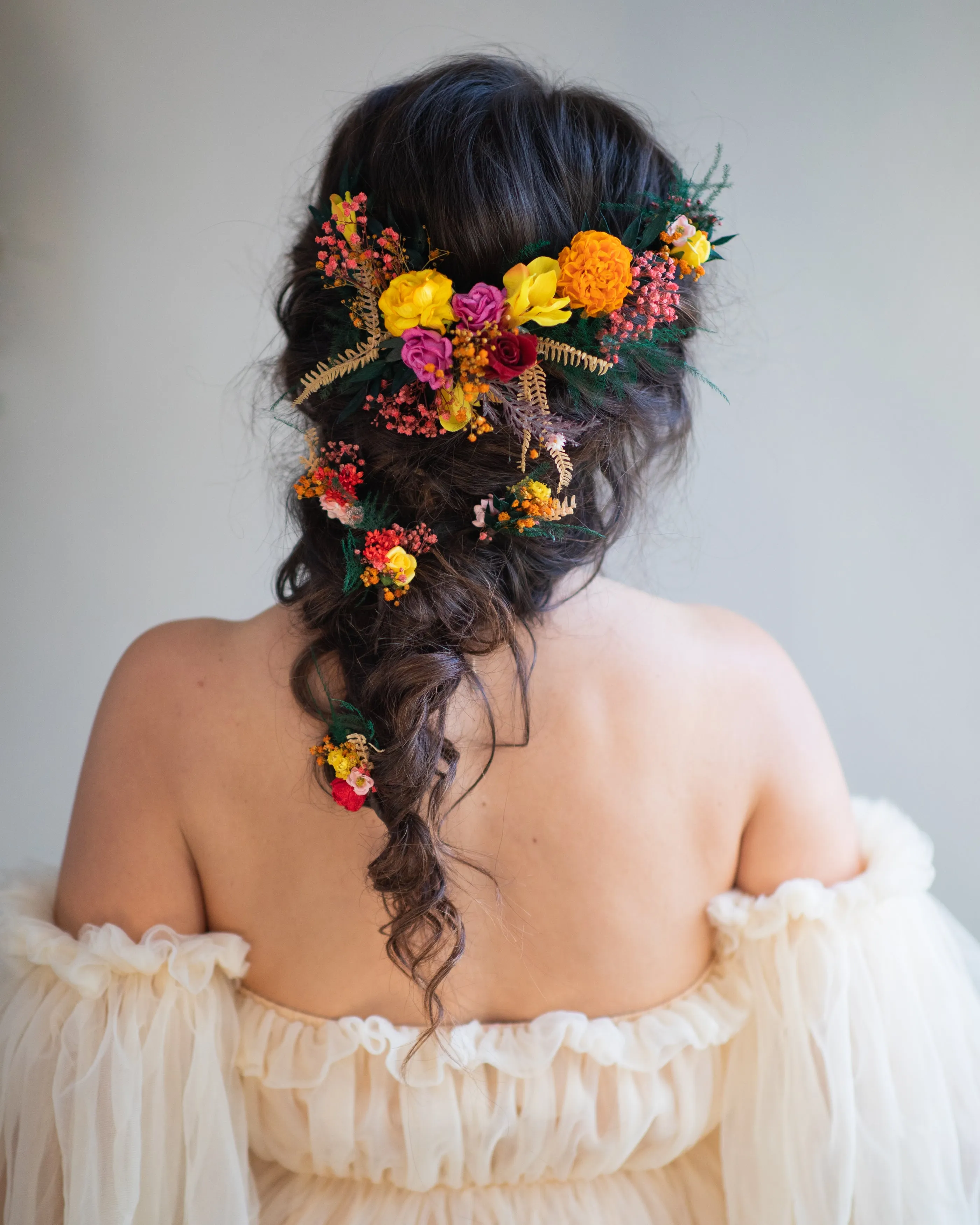 Autumn Frida Kahlo inspired hair vine Bridal flower headpiece Fall wedding Colourful flower hair vine Wedding hairstyle Autumn hair pins