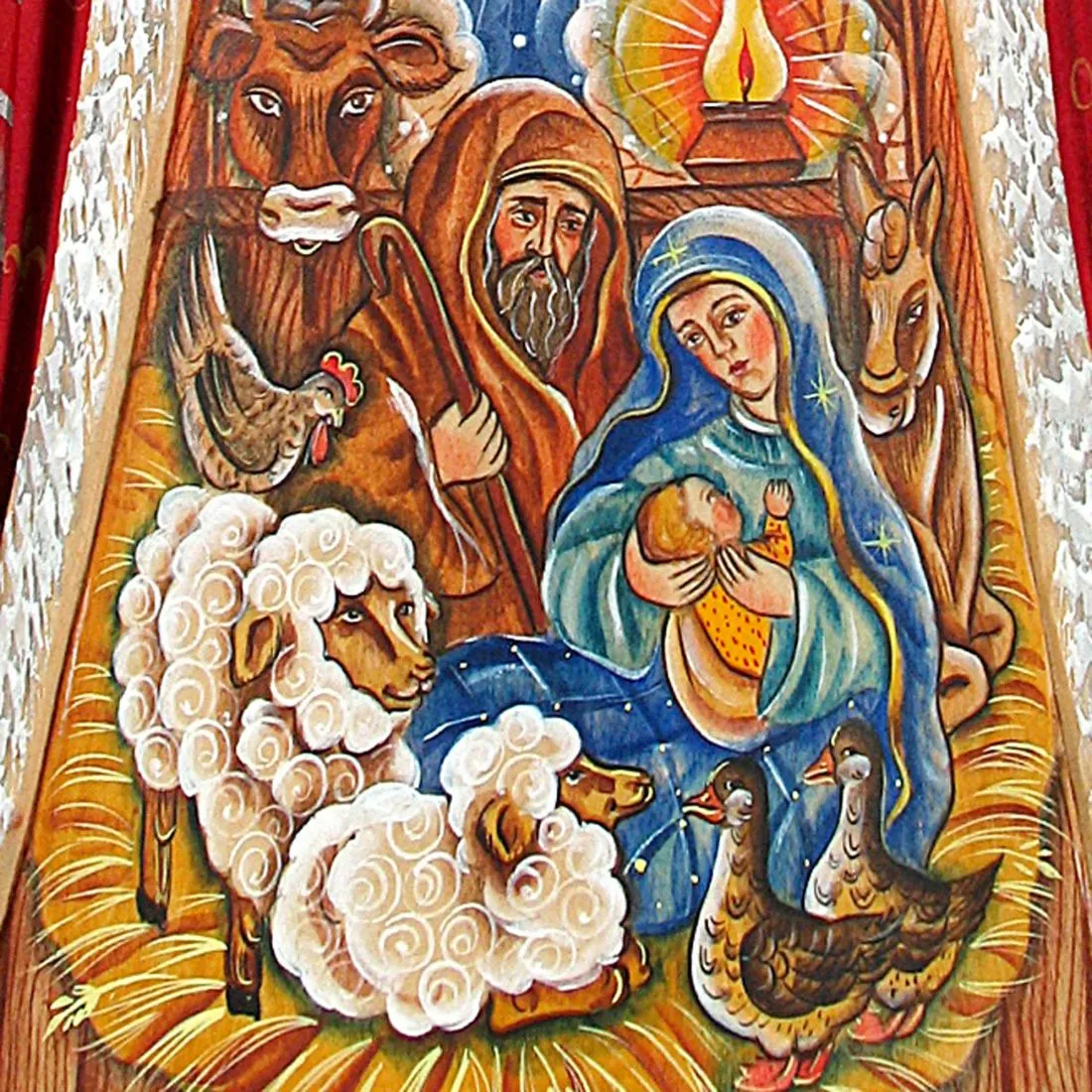 Away in the Manger Santa Hand-Painted Wood Carved Masterpiece by G. DeBrekht - Nativity Holiday Décor - 214523