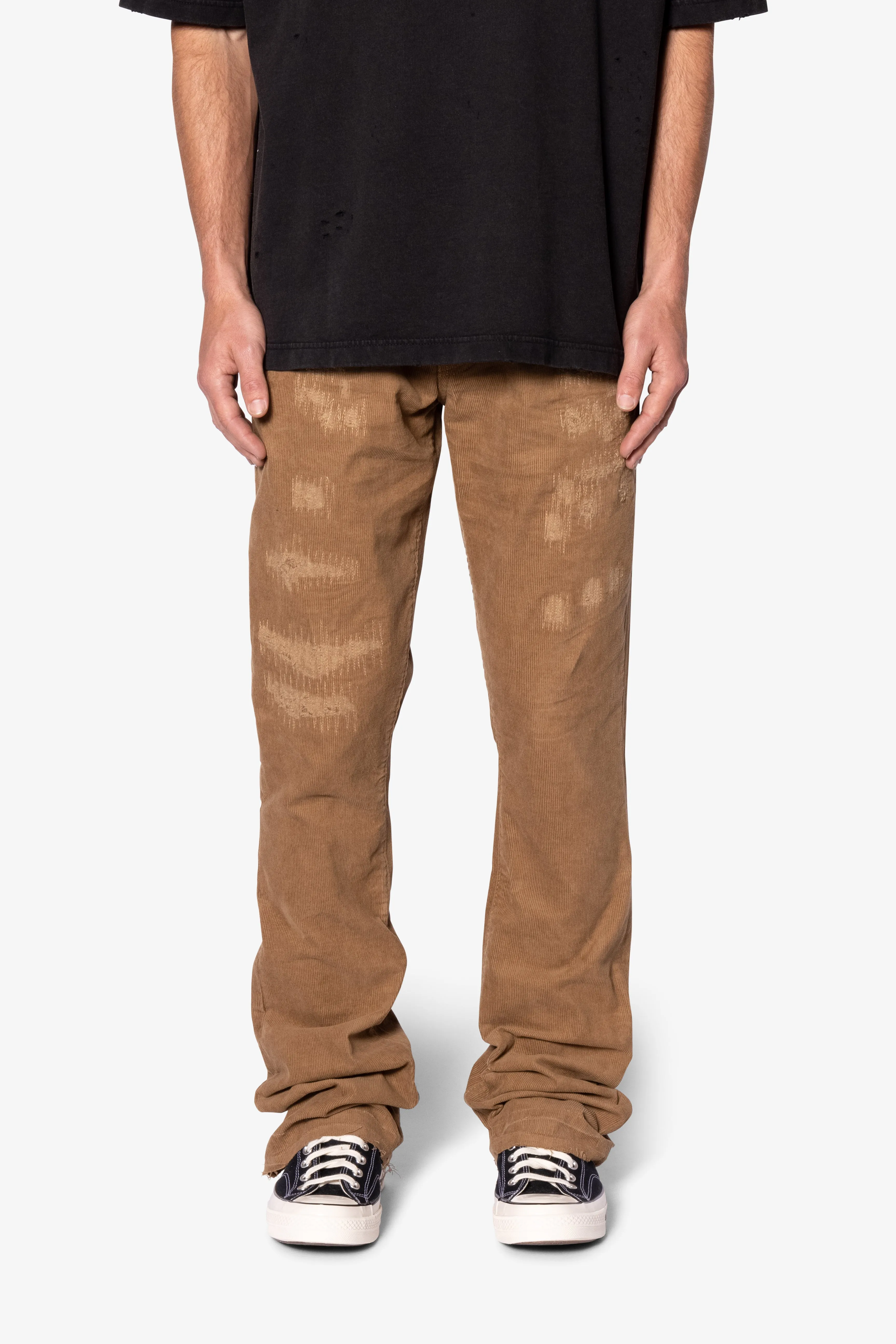 B682 Flare Corduroy Repaired Pants - Brown