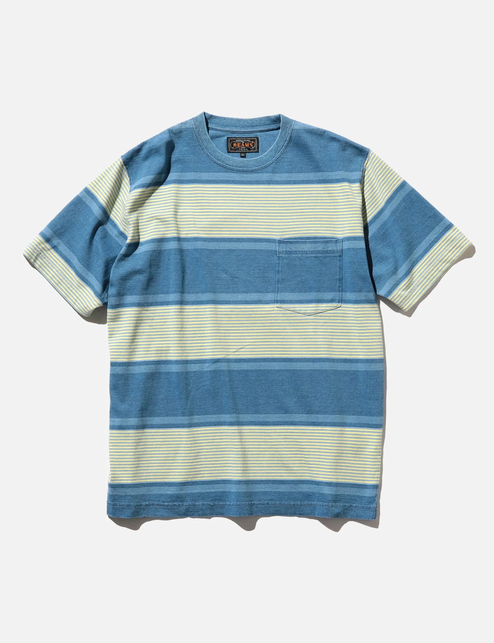 Beams Plus Indigo Stripe Pocket T-Shirt - Blue/Ecru