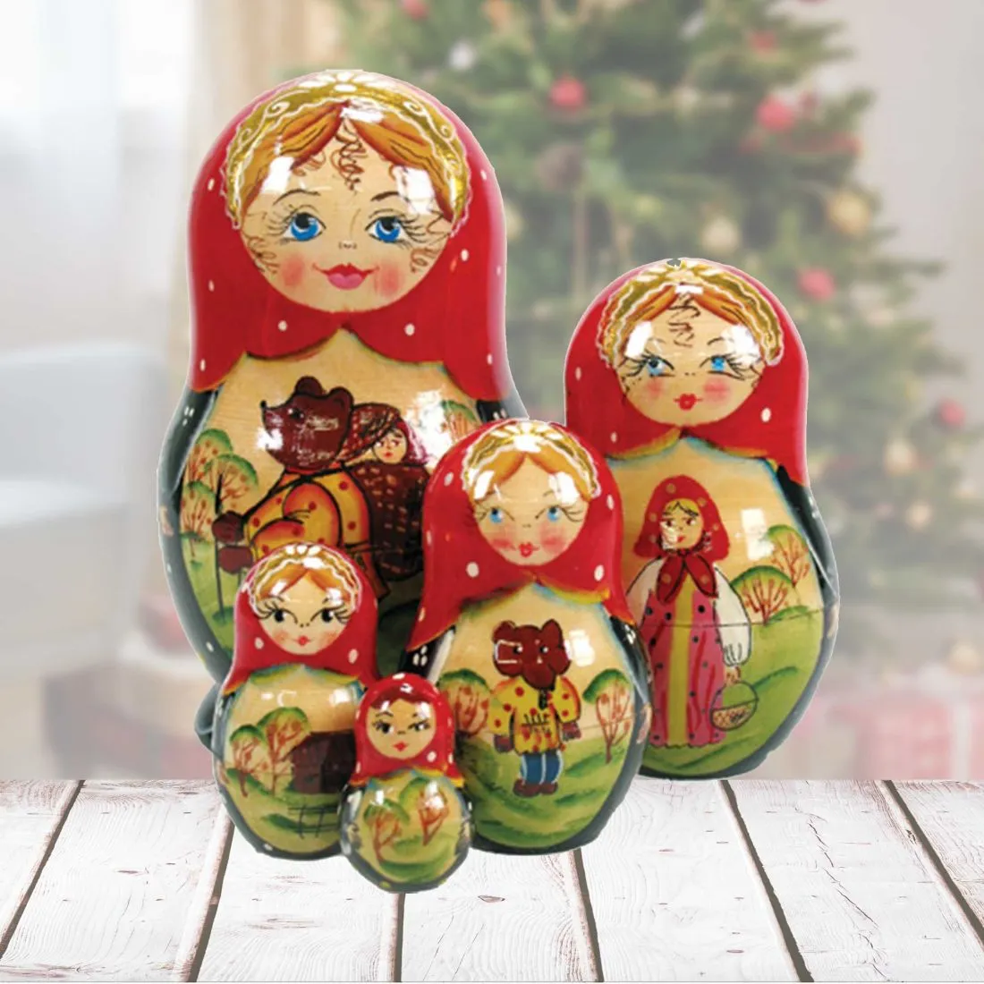 Bear Tale Matreshka Nesting Hand-Painted Dolls Set of 5 by G. DeBrekht - Wildlife Holiday Décor - 120055