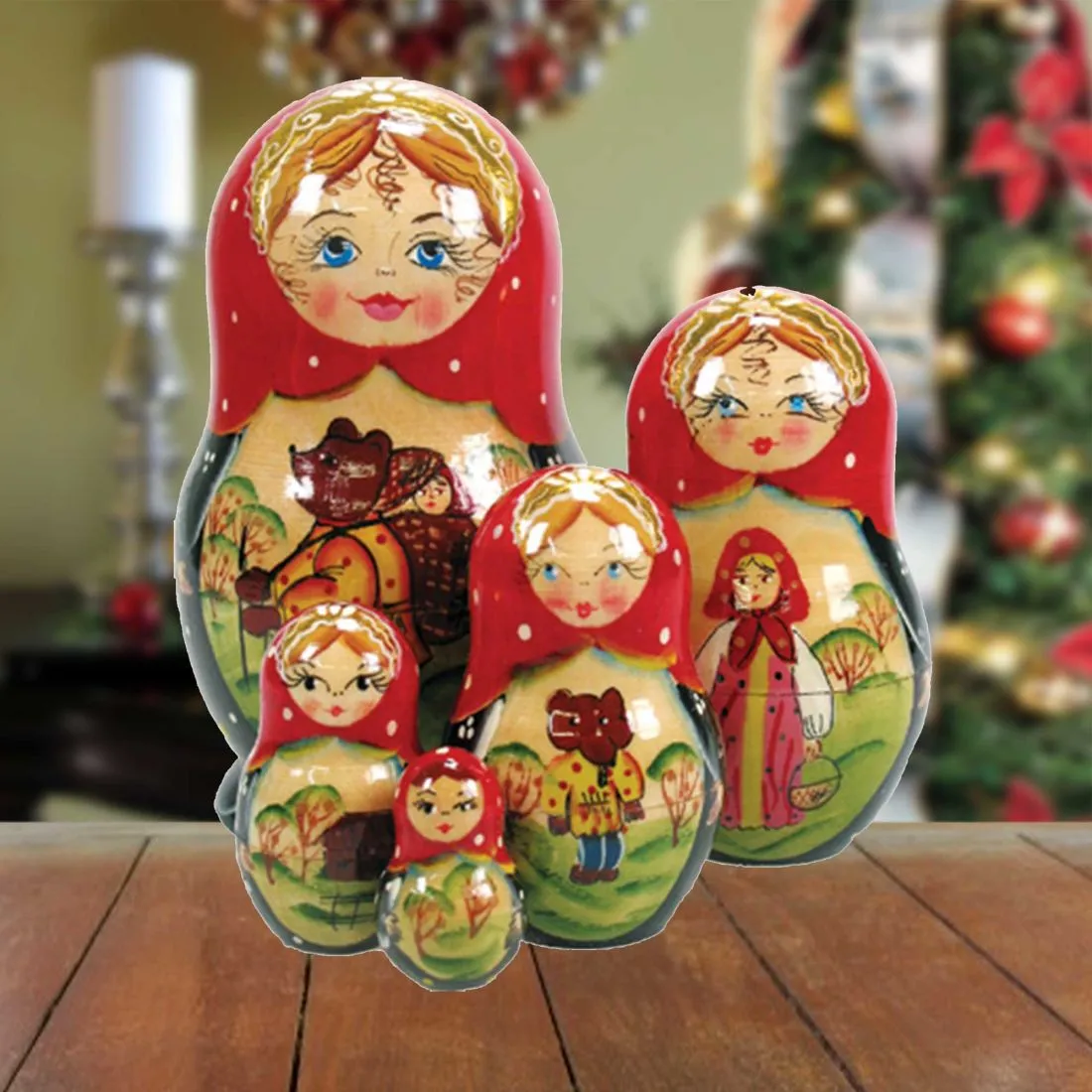 Bear Tale Matreshka Nesting Hand-Painted Dolls Set of 5 by G. DeBrekht - Wildlife Holiday Décor - 120055