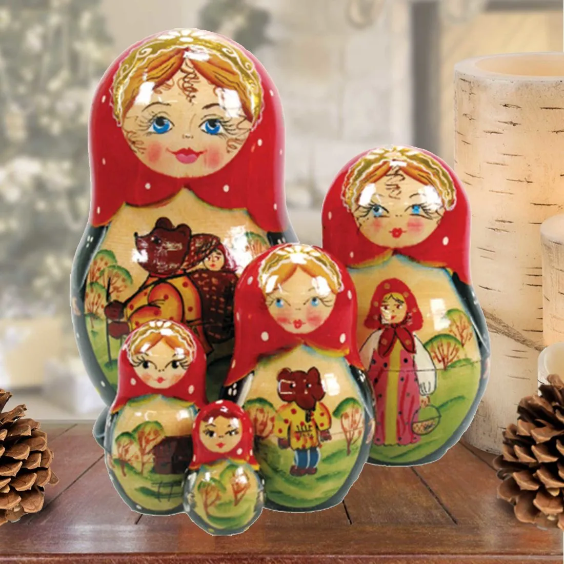 Bear Tale Matreshka Nesting Hand-Painted Dolls Set of 5 by G. DeBrekht - Wildlife Holiday Décor - 120055