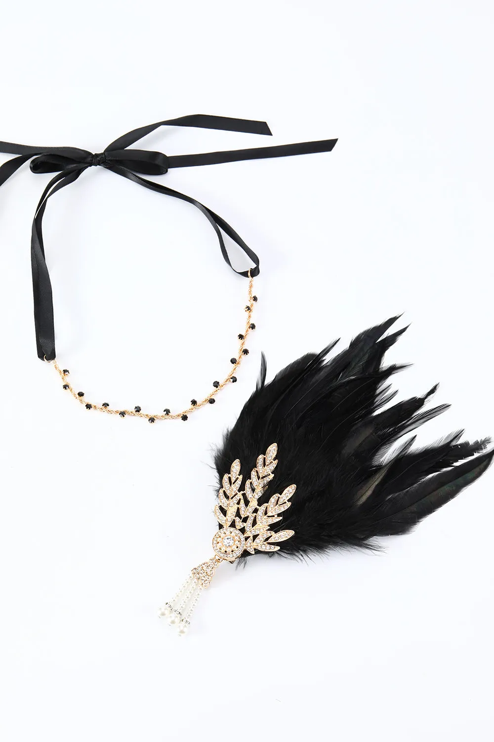 Black 1920s Feather Headband