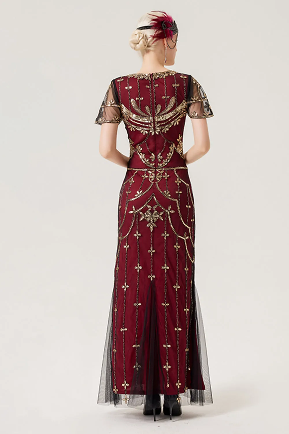 Black Blush Sequins Long 1920s Dress