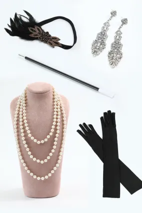 Black Golden Five Pieces 1920s Party Accessories Set