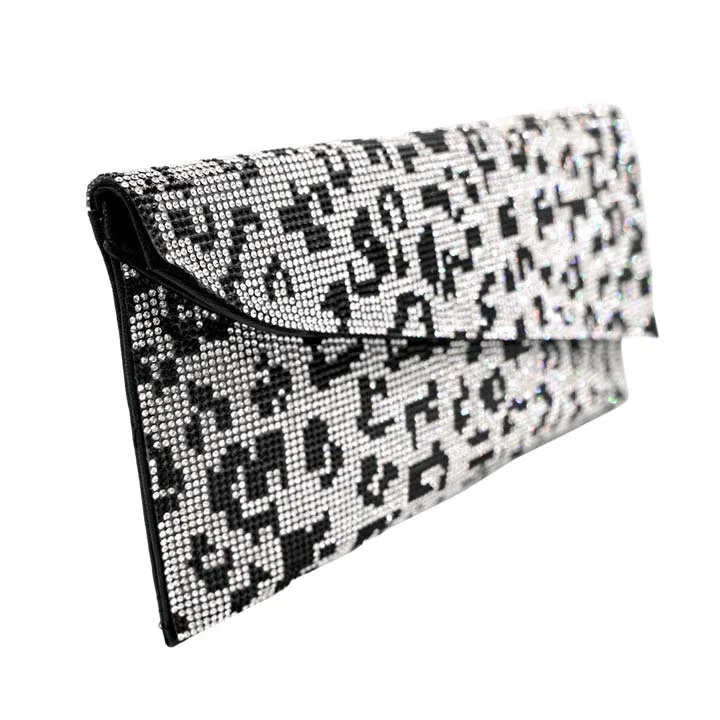 Bling Leopard Patterned Evening Clutch Crossbody Bag