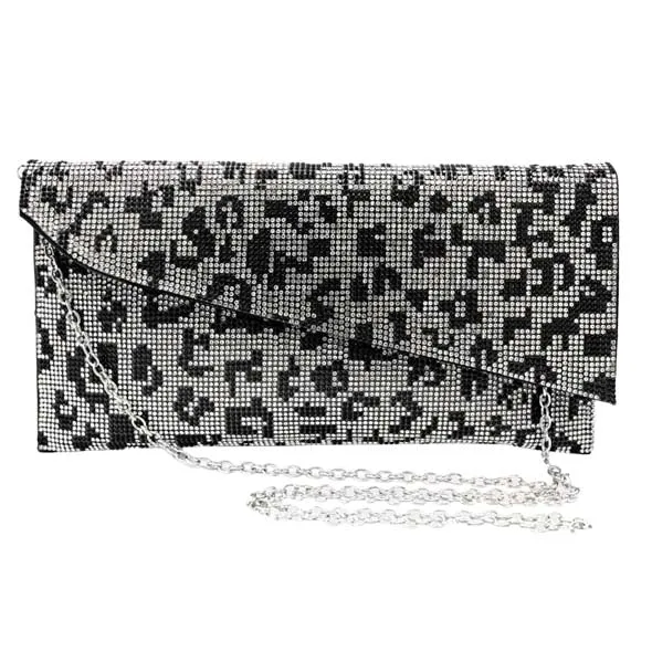 Bling Leopard Patterned Evening Clutch Crossbody Bag