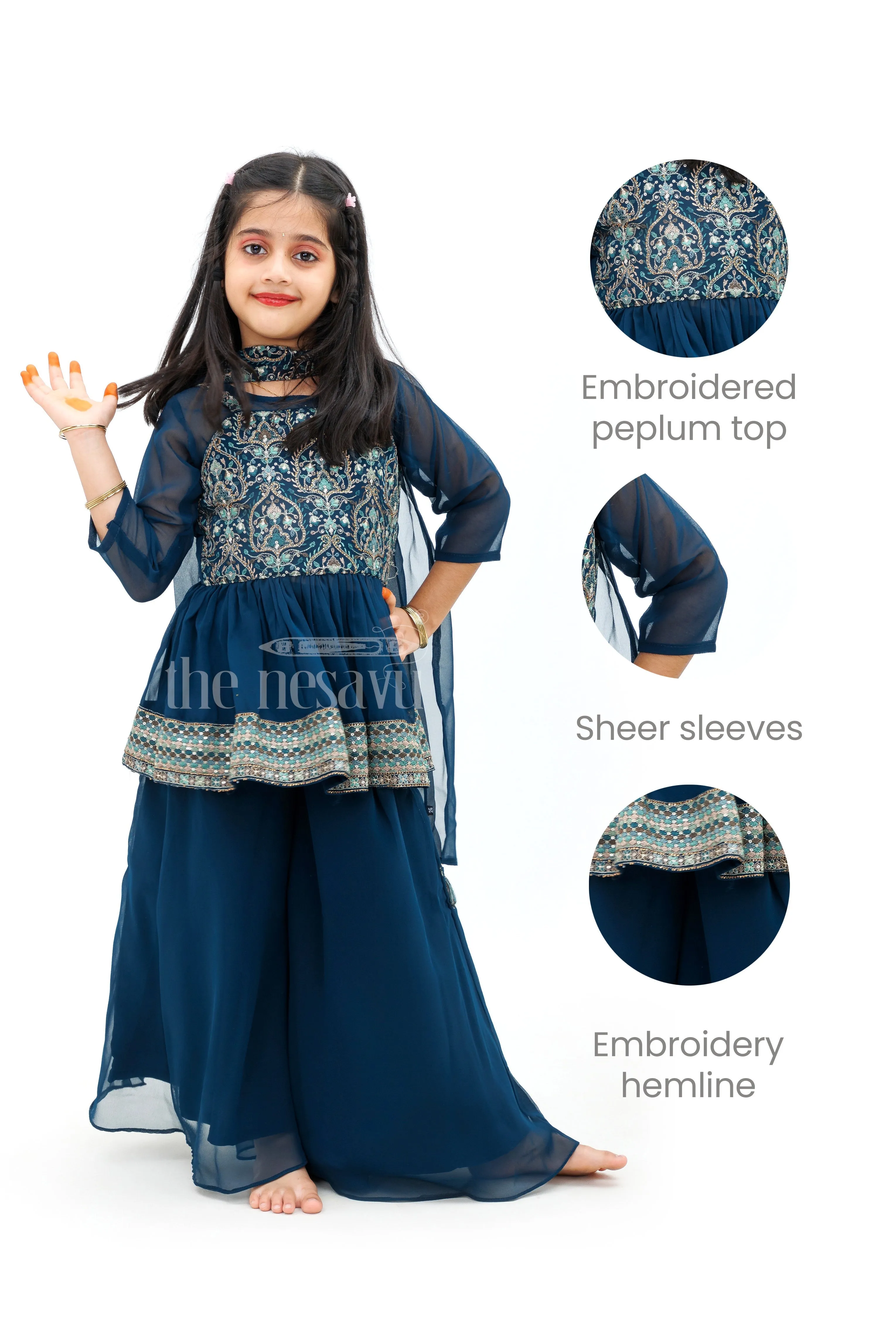 Blue Georgette Embroidered Palazzo Set with Dupatta