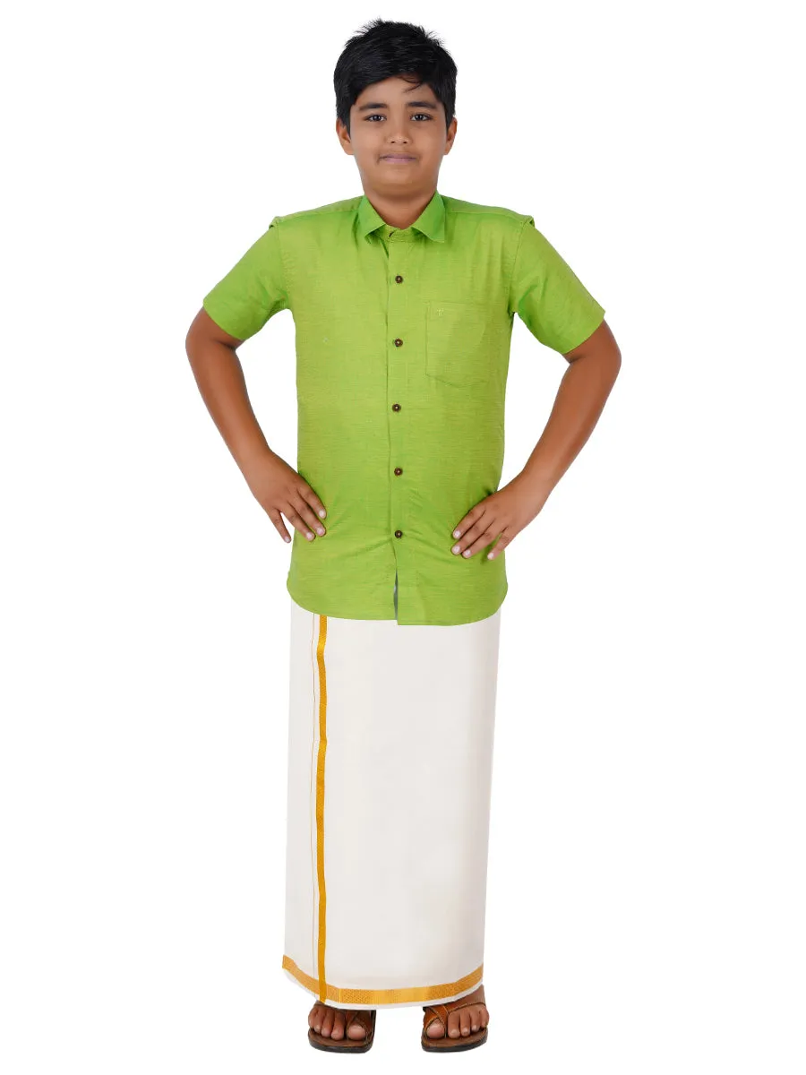 Boys Giza Cotton Shirt & White Dhoti Set Green GL2