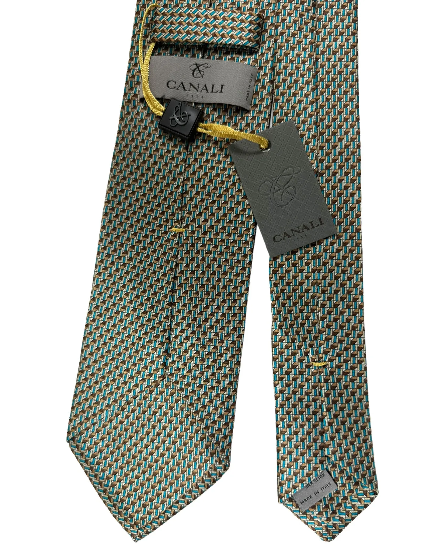 Canali Tie Brown Taupe Aqua Micro Pattern