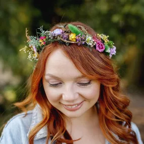 Colourful meadow hair wreath Bridal wildflowers crown Wedding hair crown Headpiece for bride Magaela Summer spring wedding crown Custom made