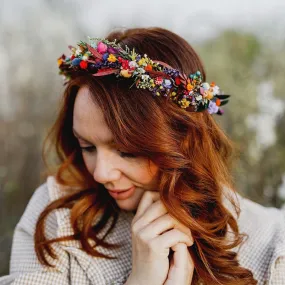 Colourful wedding hair crown Bridal meadow headpiece Flower crown for bride Preserved long lasting crown Wildflowers wedding crown Magaela