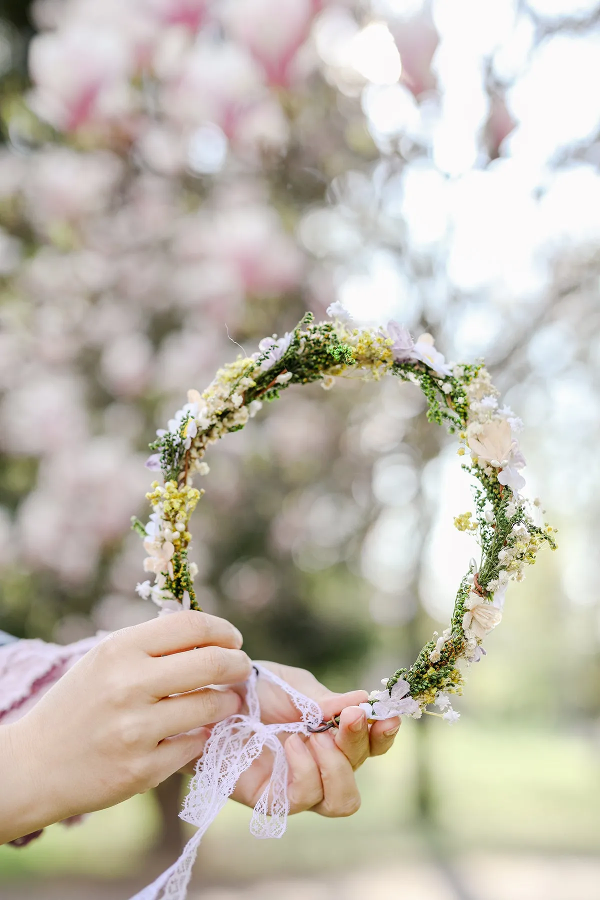 Daisy flower hair wreath Yellow and white meadow crown Bridal accessories Jewellery Magaela Headpiece Natural preserved baby's breath crown