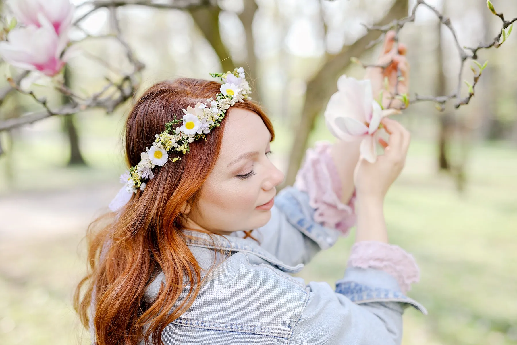 Daisy flower hair wreath Yellow and white meadow crown Bridal accessories Jewellery Magaela Headpiece Natural preserved baby's breath crown