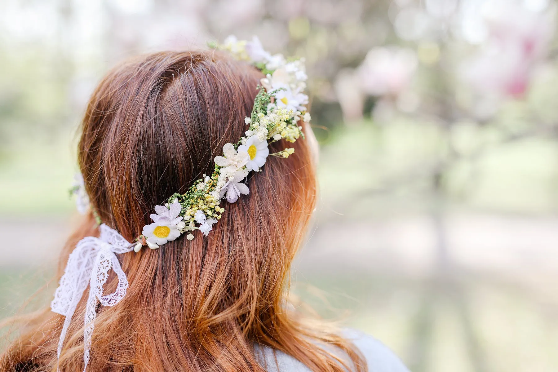 Daisy flower hair wreath Yellow and white meadow crown Bridal accessories Jewellery Magaela Headpiece Natural preserved baby's breath crown