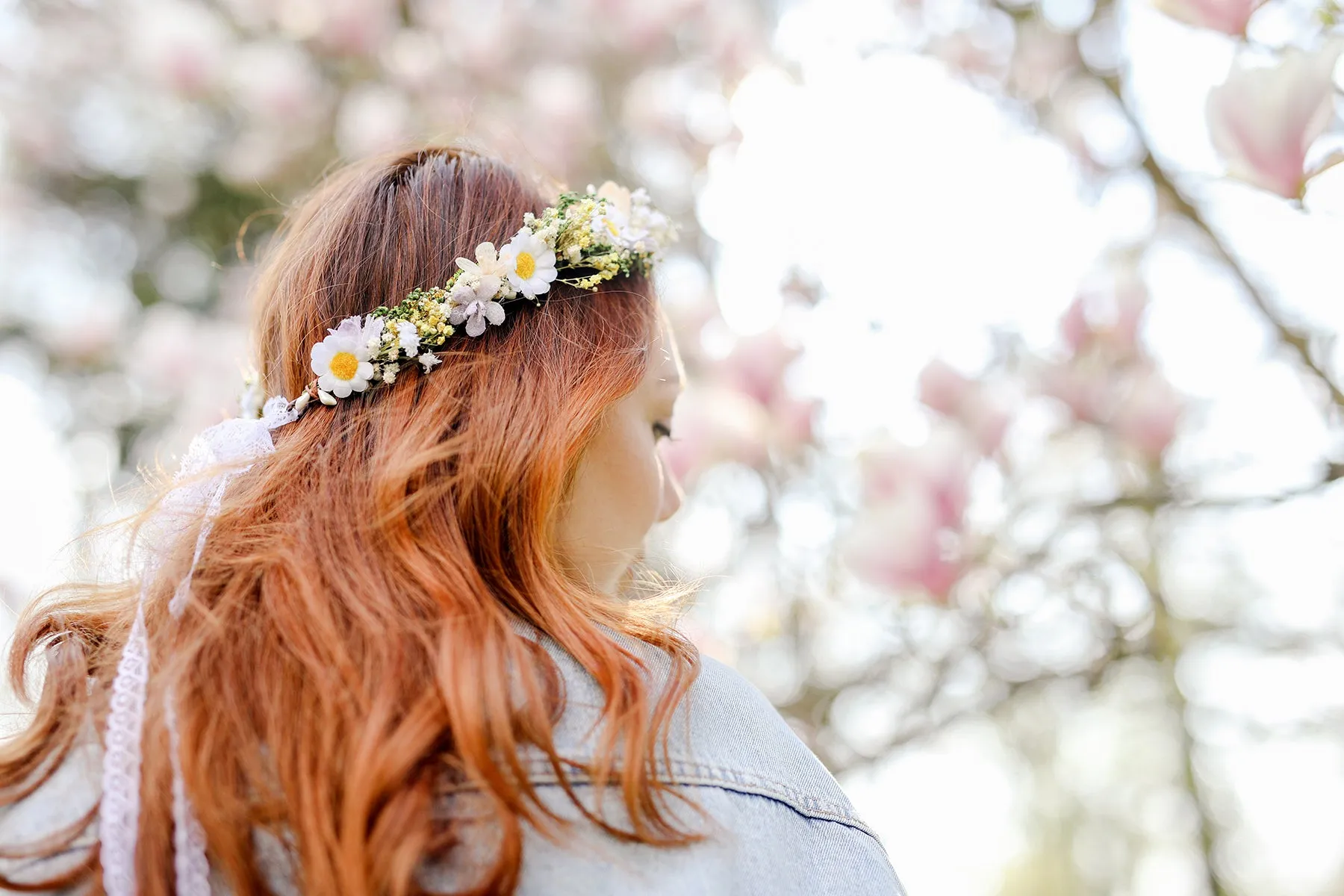 Daisy flower hair wreath Yellow and white meadow crown Bridal accessories Jewellery Magaela Headpiece Natural preserved baby's breath crown