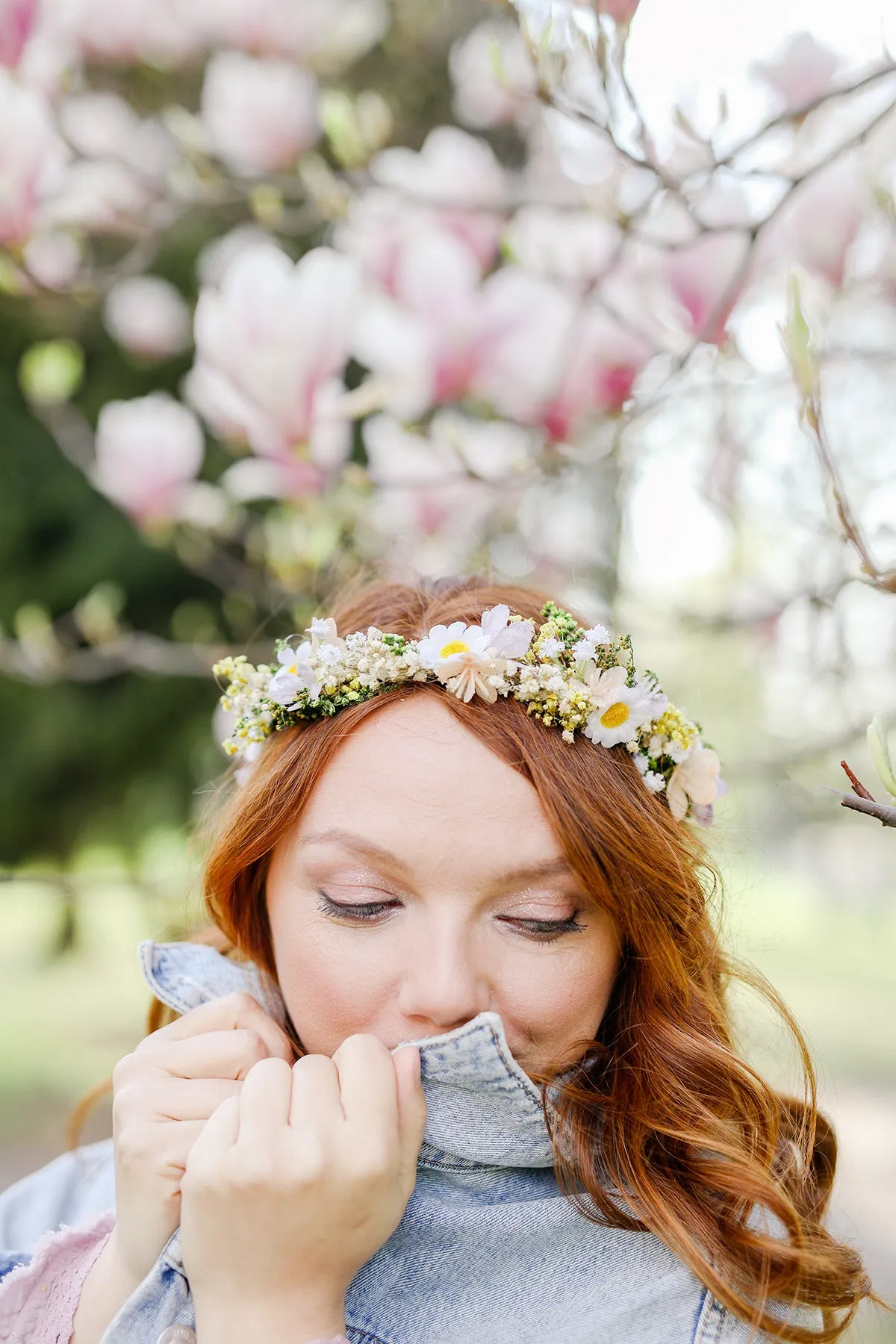 Daisy flower hair wreath Yellow and white meadow crown Bridal accessories Jewellery Magaela Headpiece Natural preserved baby's breath crown