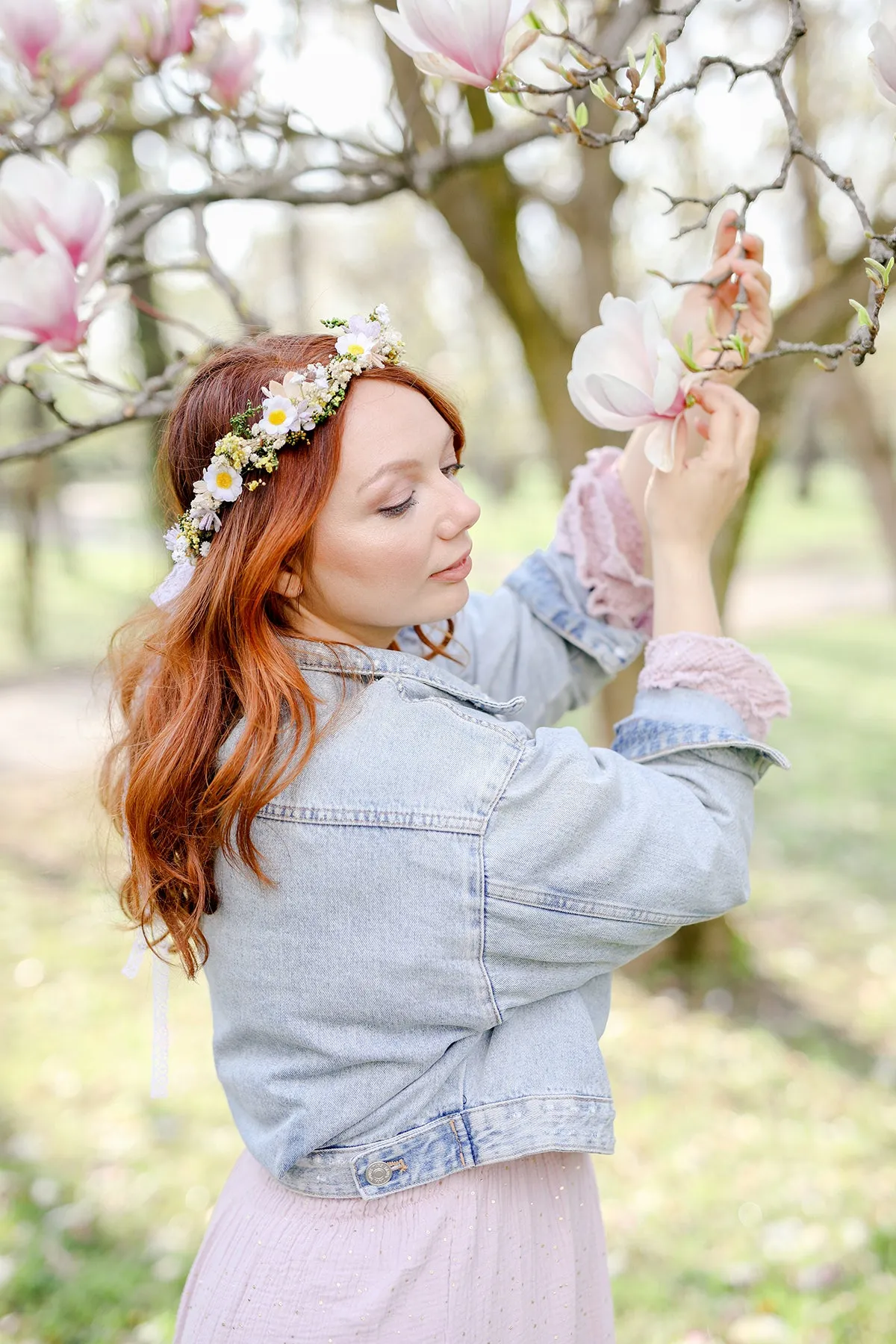 Daisy flower hair wreath Yellow and white meadow crown Bridal accessories Jewellery Magaela Headpiece Natural preserved baby's breath crown