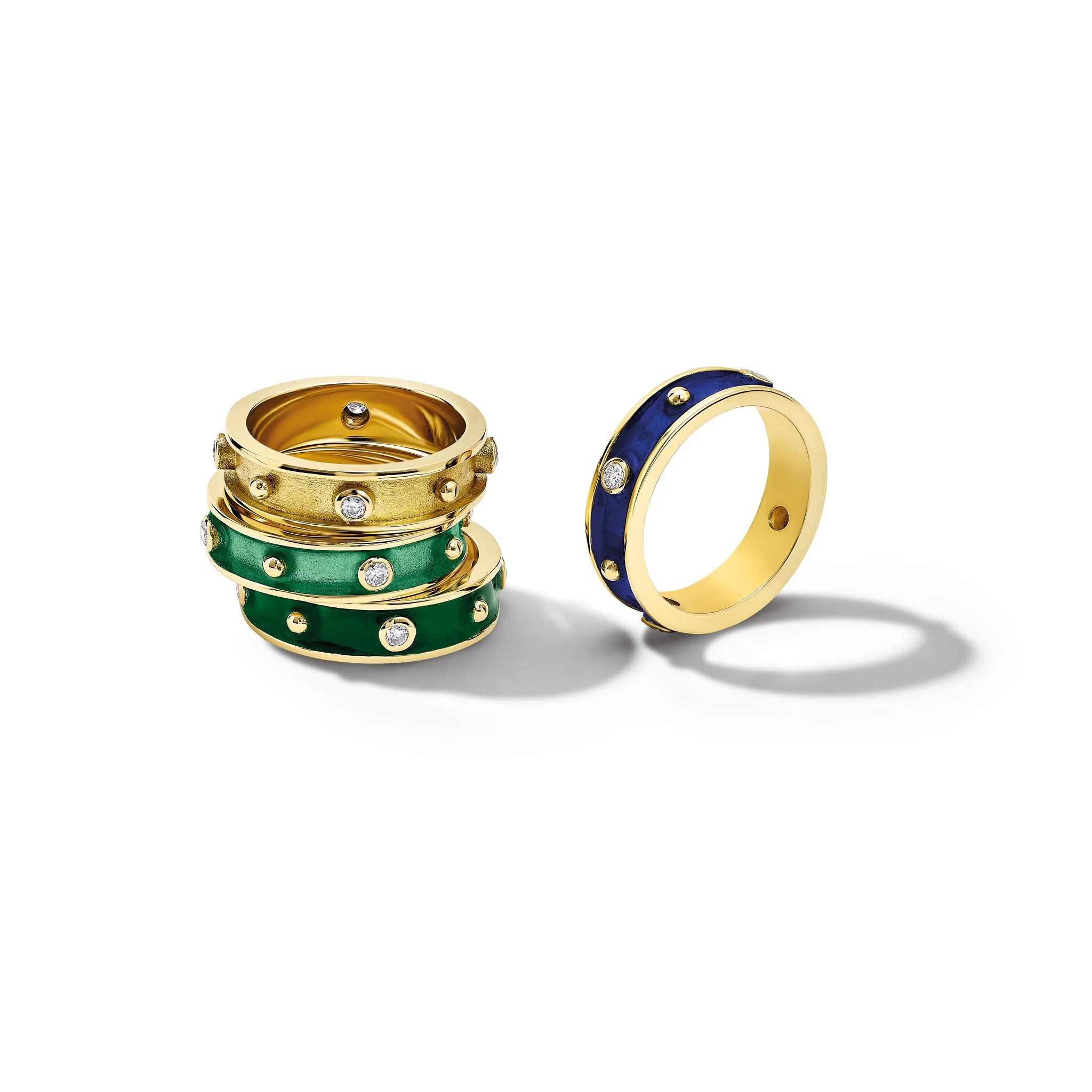 Decimus Ring 18ct Yellow Gold - Emerald Green Enamel & Diamond