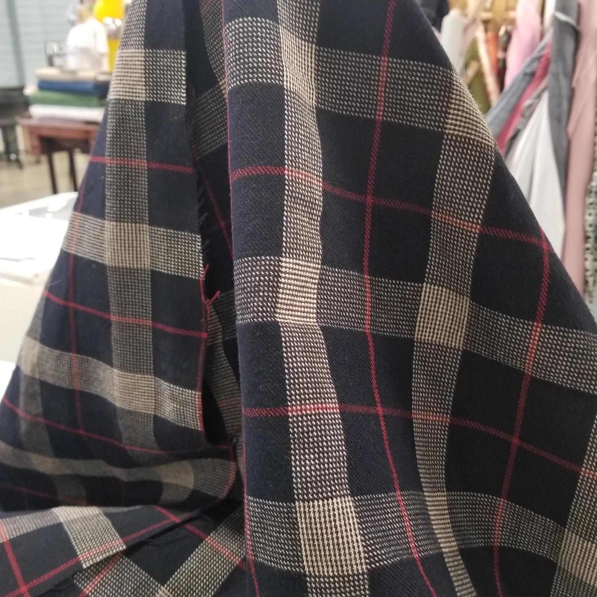 Designer Deadstock Italian Viscose Wool Plaid  Black Suiting Woven- by the yard