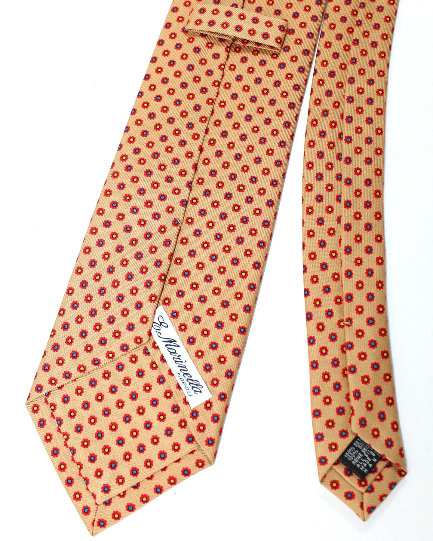 E. Marinella Silk Tie Classic Orange Taupe Red Mini Flowers SALE