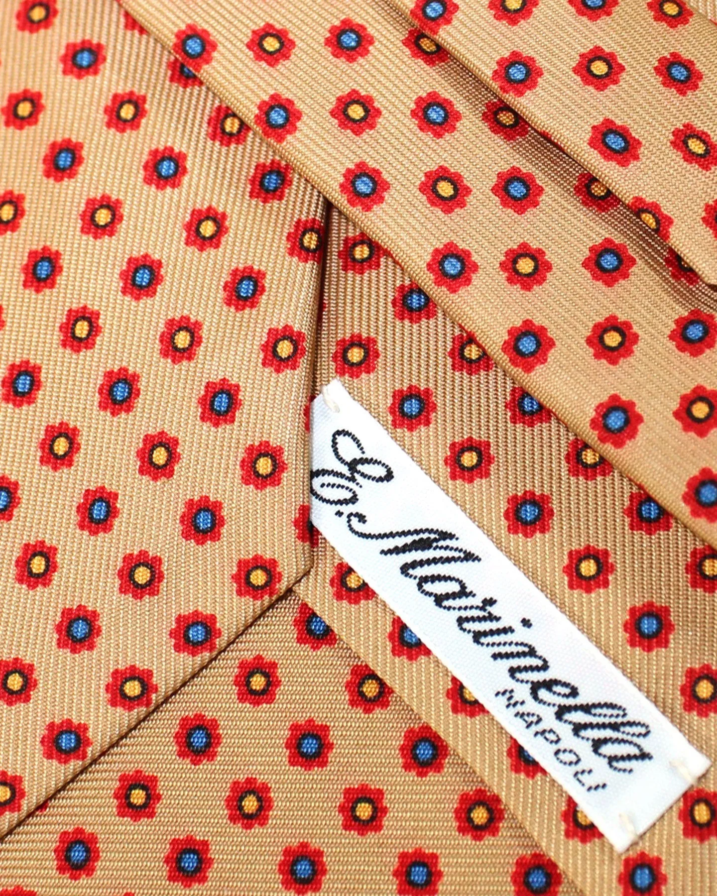 E. Marinella Silk Tie Classic Orange Taupe Red Mini Flowers SALE