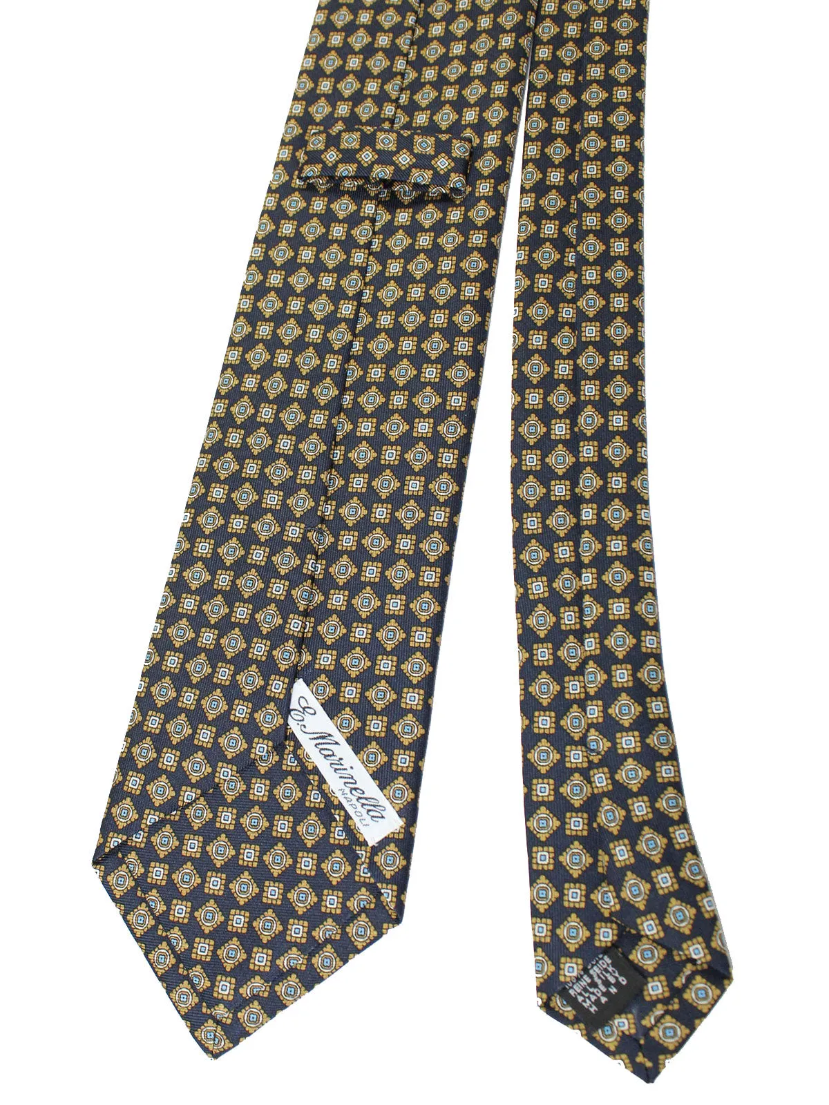 E. Marinella Tie Navy Taupe Blue Geometric