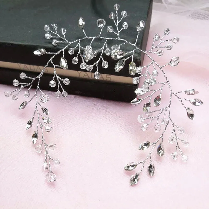 Elegant Bridal Headband Imitated Pearl Vine Floral Crystal Garland Hair Bands Wedding Princess Bride Head Hoop Hair Accessories