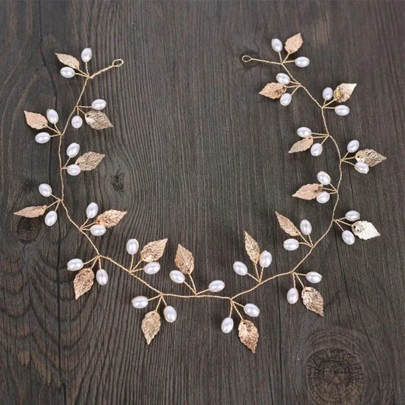 Elegant Bridal Headband Imitated Pearl Vine Floral Crystal Garland Hair Bands Wedding Princess Bride Head Hoop Hair Accessories