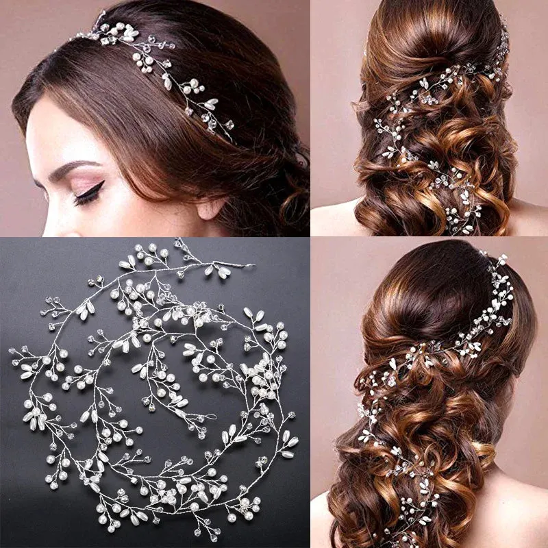 Elegant Bridal Headband Imitated Pearl Vine Floral Crystal Garland Hair Bands Wedding Princess Bride Head Hoop Hair Accessories