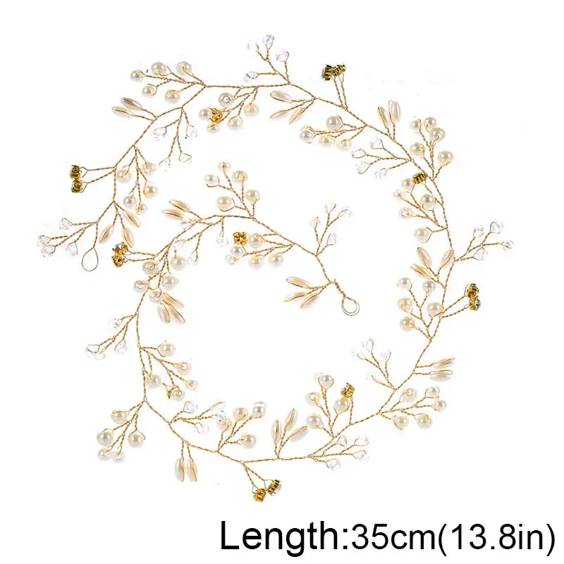 Elegant Bridal Headband Imitated Pearl Vine Floral Crystal Garland Hair Bands Wedding Princess Bride Head Hoop Hair Accessories